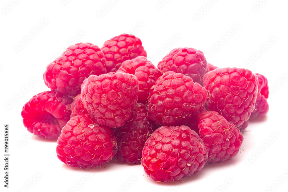 Fresh Red Raspberries Isolated on a White Background Fresh Red Raspberries Isolated on a White Background