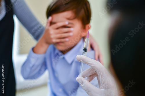 Terrible medical concept. Patients are afraid to go to the doctor. Patients afraid of injection. Patients do not like syringes. Patients fear and anxiety.