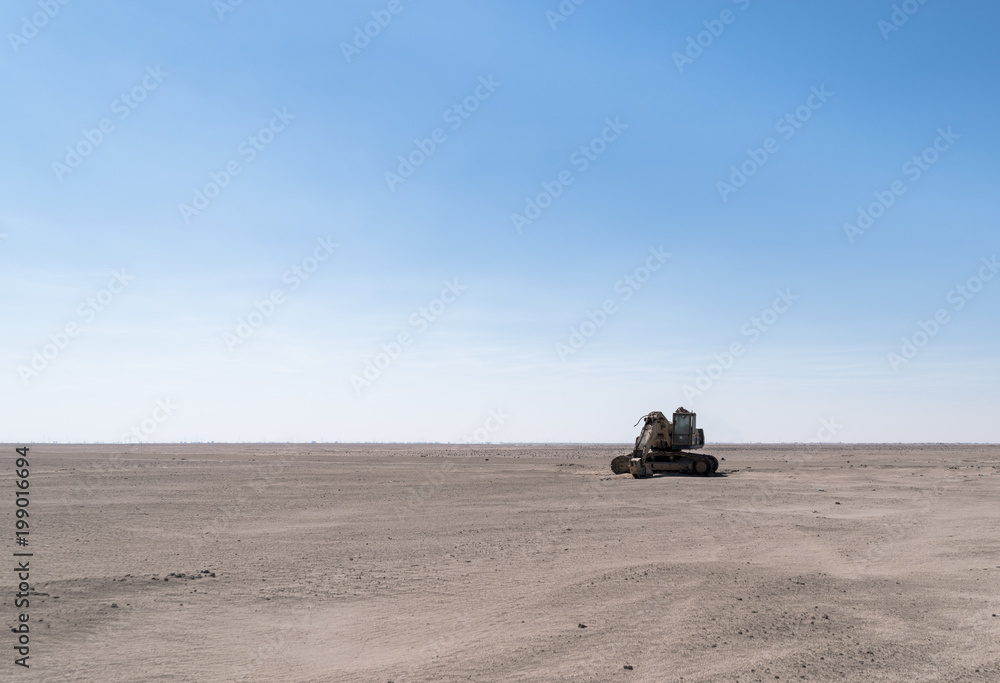 Dubai desert construction site with bulldozer Dubai desert construction site with bulldozer