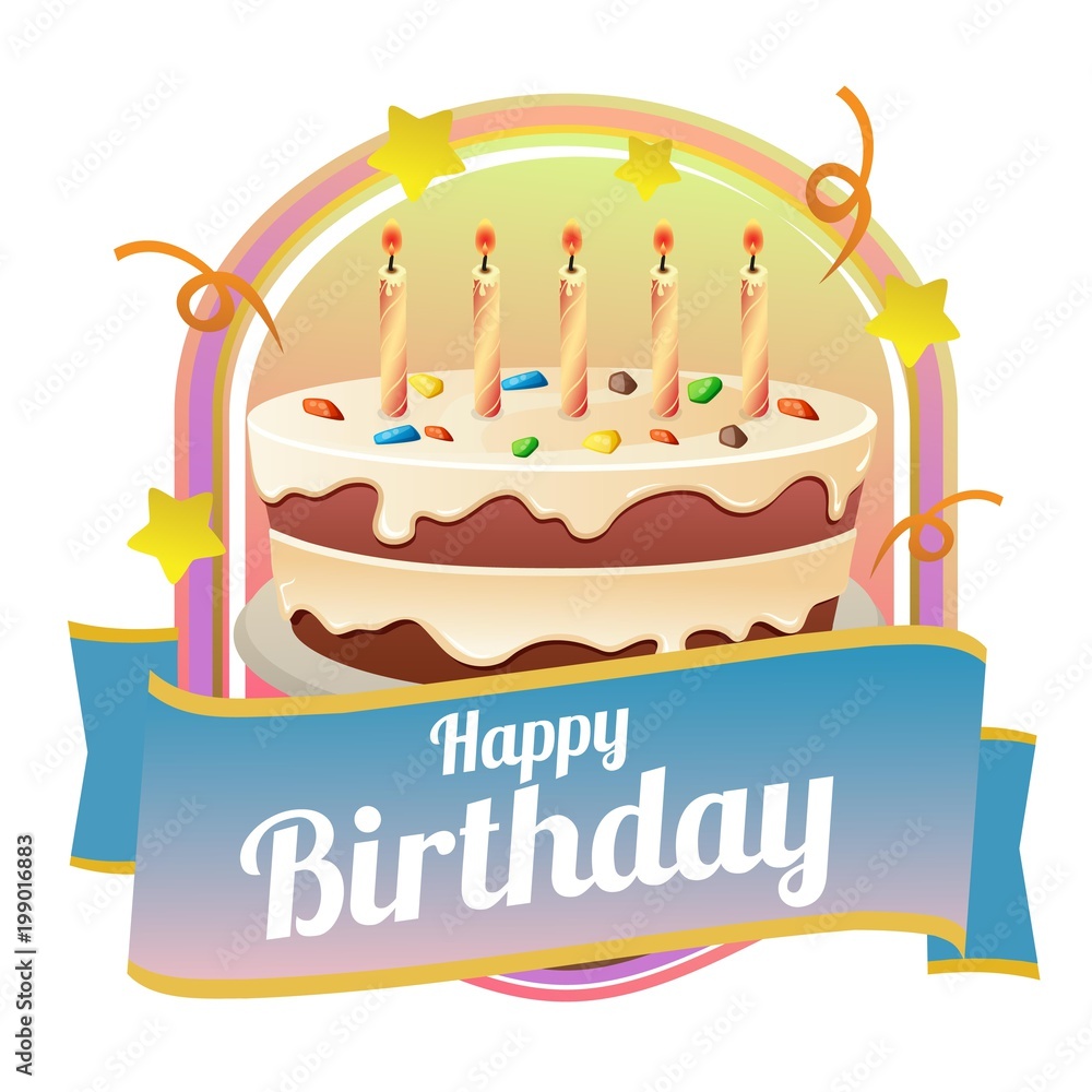 happy birthday badge theme with big cake happy birthday badge theme with big cake