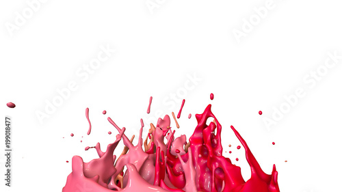 paints dance on white background. Simulation of 3d splashes of ink on a musical speaker that play music. beautiful splashes as a bright background in ultra high quality. shades of red v51 photo