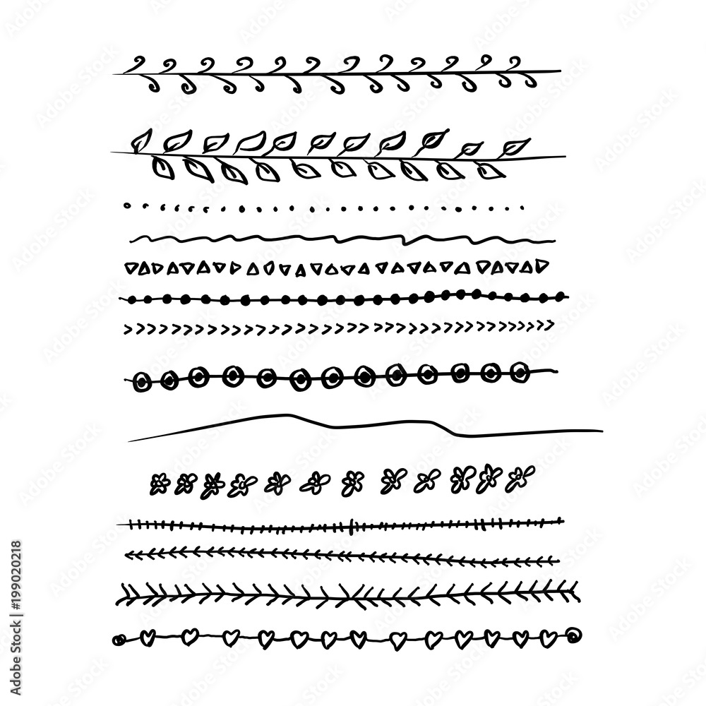 dividers and borders vector illustration sketch hand drawn with black lines isolated on white background