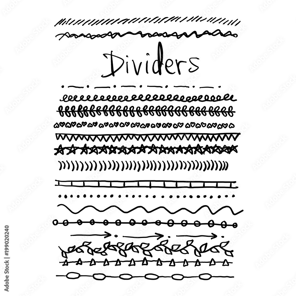 dividers set vector illustration sketch hand drawn with black lines isolated on white background