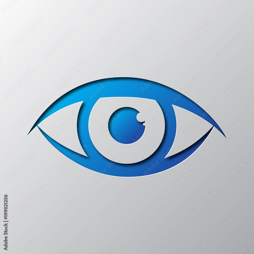 Paper art of the blue eye icon. Vector illustration.