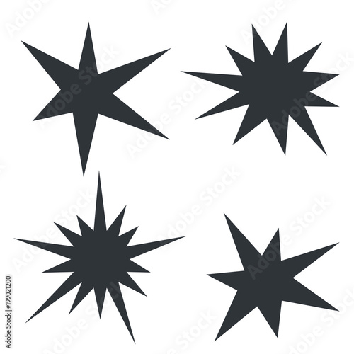 Starburst splash star black icon set, vector illustration