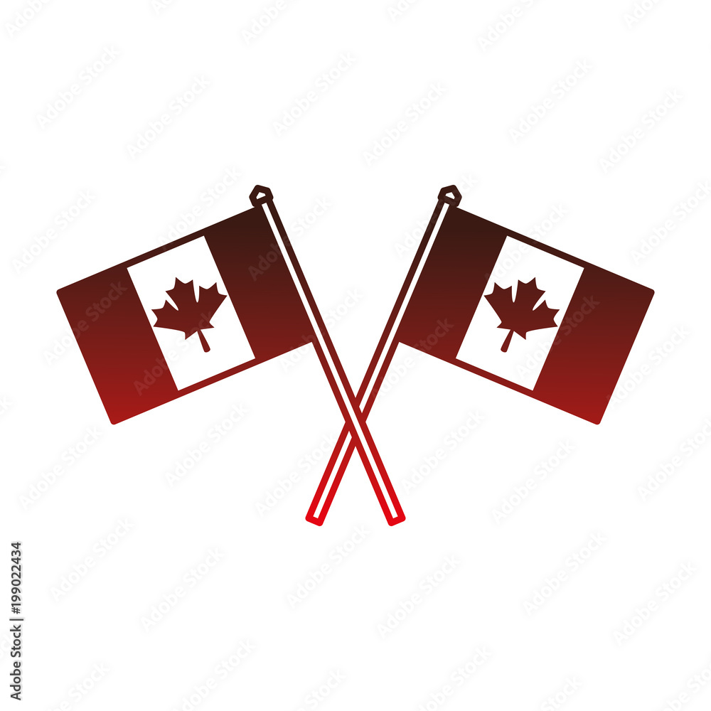 canadian flags crossed icon vector illustration design