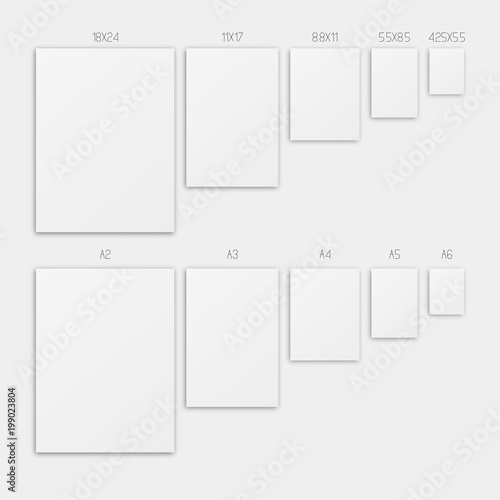 Illustration with comparison paper size of format series A, from A2 to A6 format and sizes