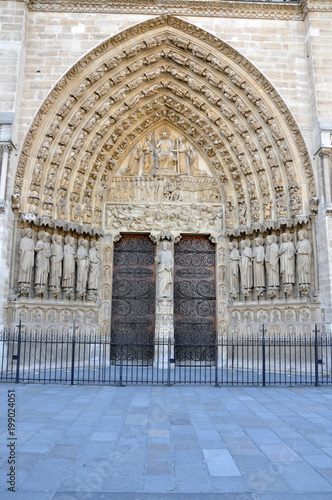 Archways and doors at Notre Dame cathedral.