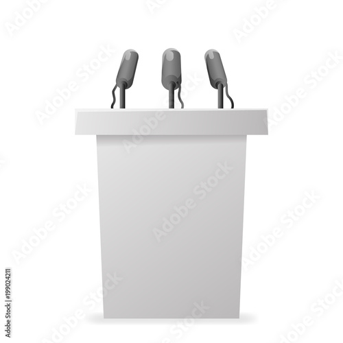 White hustings tribune rostrum politician performance microphone design vector illustration