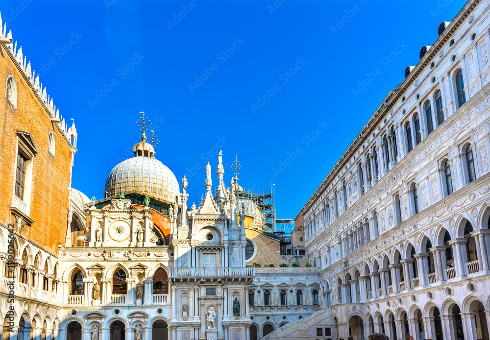 Doge's Palace Courtyard Saint Mark's Church Statues Venice Italy