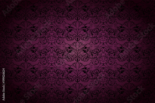 Royal, vintage, Gothic background in dark purple and black with classic Baroque, Rococo ornaments