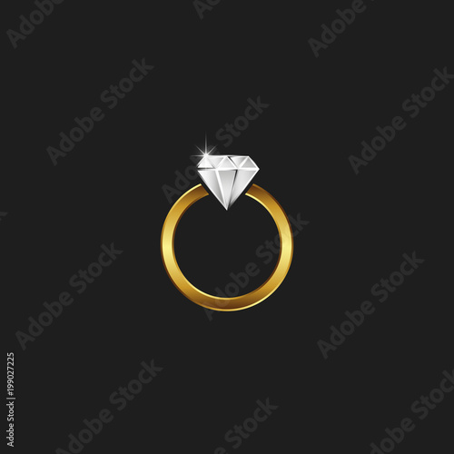 A golden ring with a diamond logo, a sparkling jewel in a gold frame, the clean emblem of a jewelry workshop.