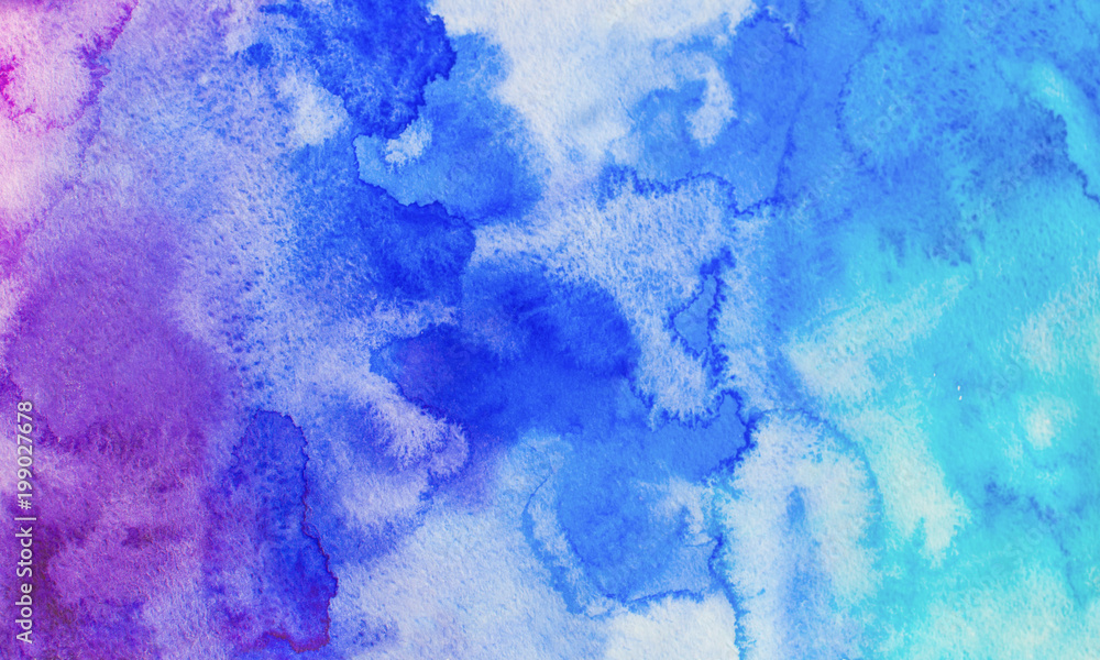 violet, blue, turquoise watercolor gradient color background. hand draw illustration . colored like purple, azure