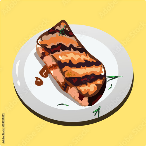 The steak on the plate. Juicy grilled steak.