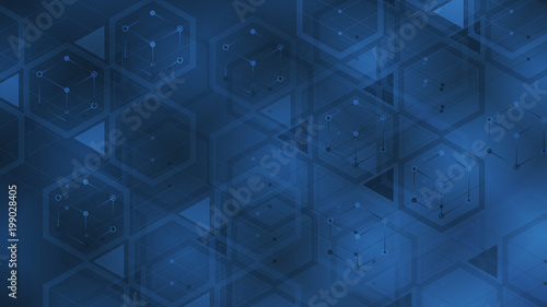 Abstract technology background 16:9. Glowing sci-fi interface with  lines, bright sparkles. Triangle and hexagon shape