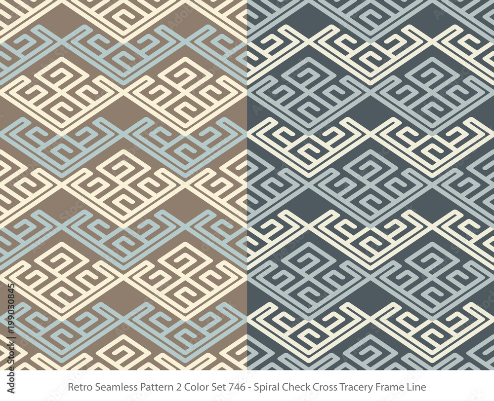 Retro Seamless Background 2 Color Set Spiral Check Cross Tracery Frame Line Retro Seamless Background 2 Color Set Spiral Check Cross Tracery Frame Line