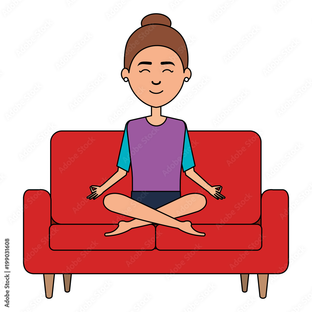 businesswoman doing the lotus position in the sofa vector illustration design businesswoman doing the lotus position in the sofa vector illustration design