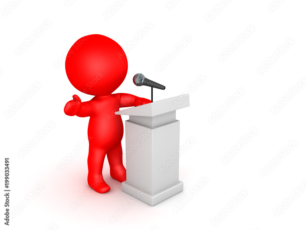 3D illustration of an orator speaking at a microphone