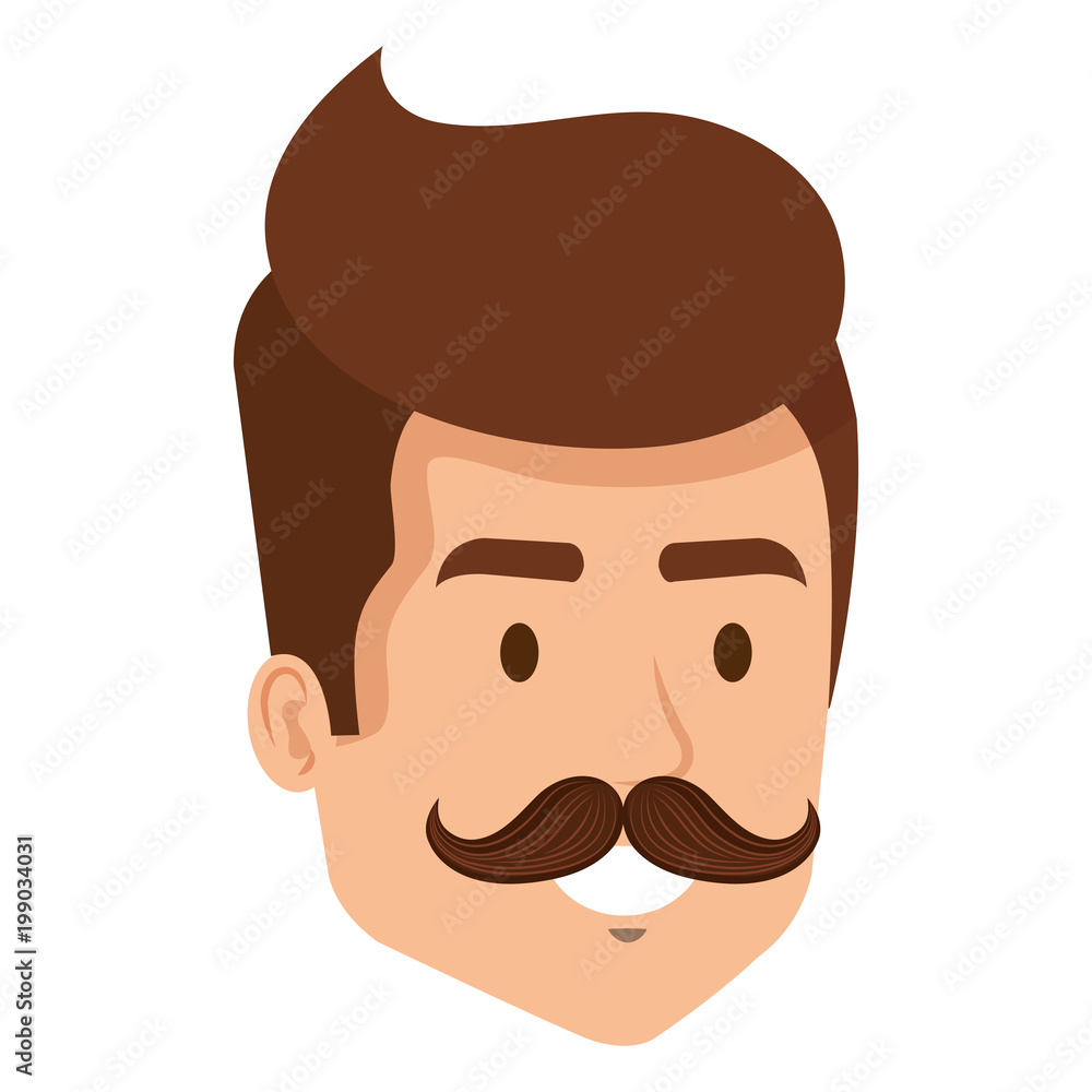 Fototapeta premium young man with mustache hipster style head vector illustration design