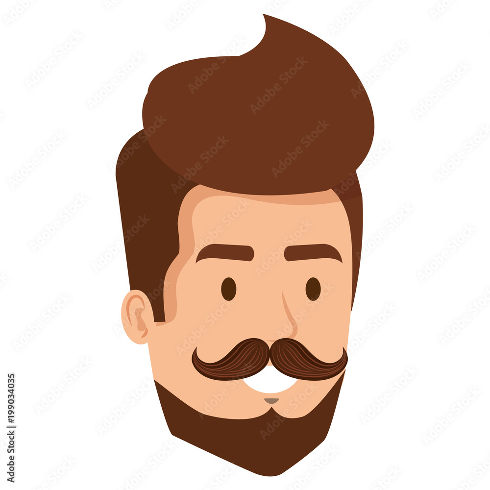 young man with beard hipster style head avatar character vector illustration