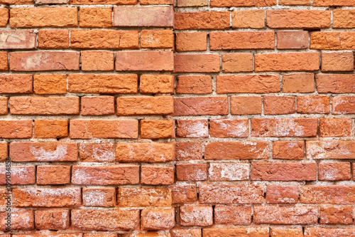 Old split-level red brick wall
