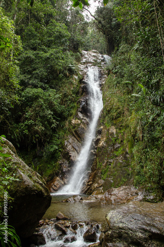 A waterfall in the tropical forest  near Medellin  Antioquia  Colombia