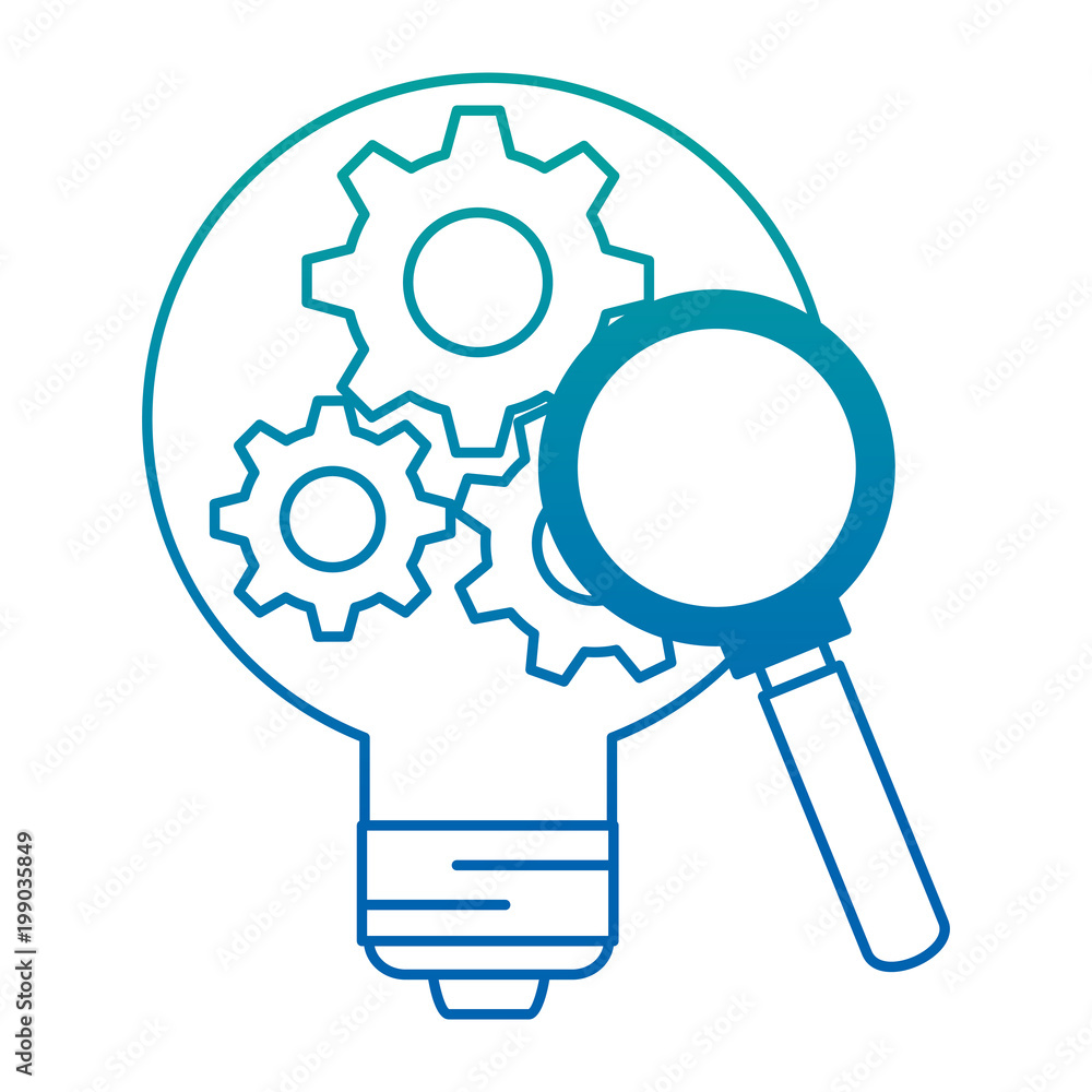 bulb light idea with gears and magnifying vector illustration design bulb light idea with gears and magnifying vector illustration design