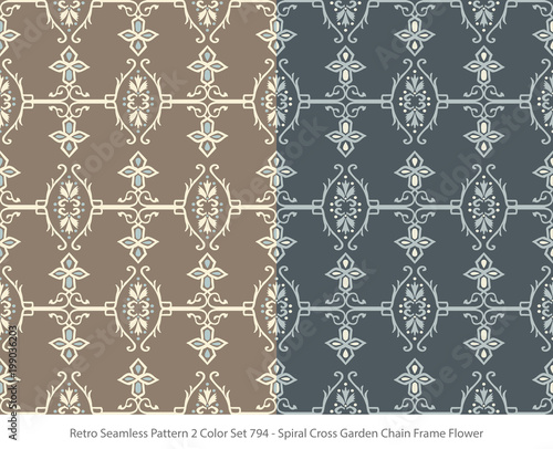 Retro Seamless Background 2 Color Set Spiral Cross Graden Chain Frame Flower