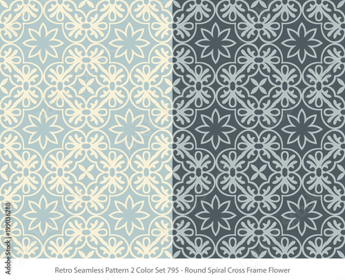 Retro Seamless Background 2 Color Set Round Spiral Cross Frame Flower