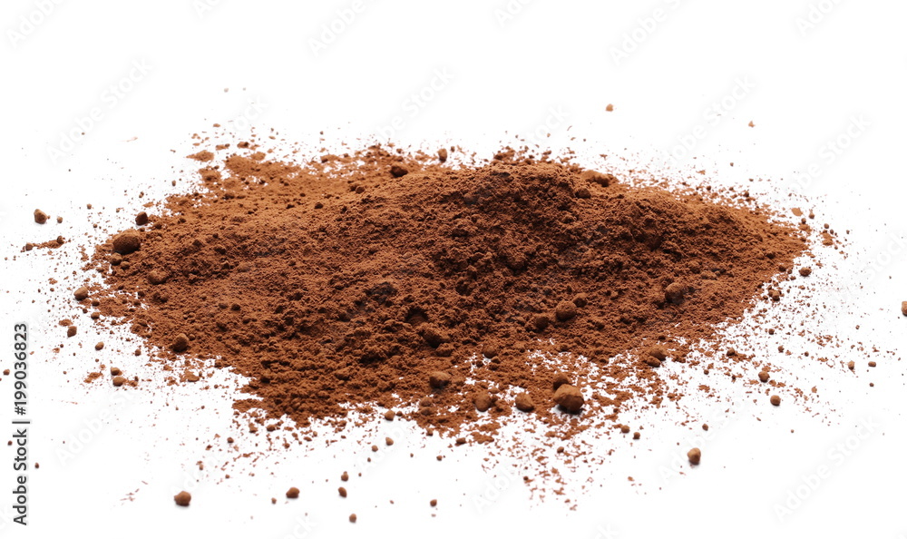 Pile cocoa powder isolated on white background Pile cocoa powder isolated on white background