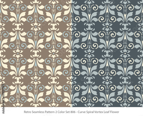 Retro Seamless Background 2 Color Set Curve Spiral Vortex Leaf Flower