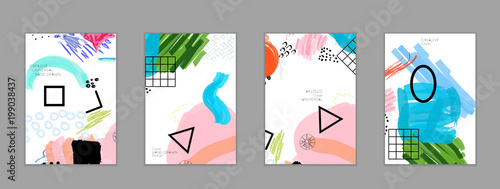 Abstract collage made with scribbles  markercanyon strokesblack geometric shapes