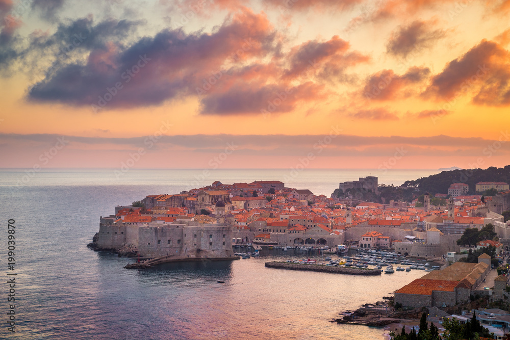 Old town of Dubrovnik at sunset, Dalmatia, Croatia