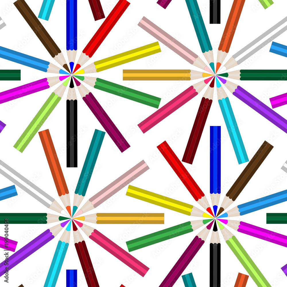 Seamless vector pattern with circles of colored pencils