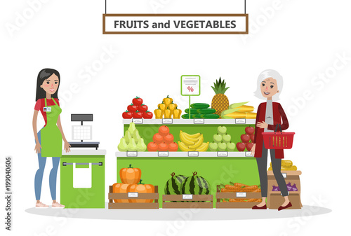 Supermarket interior set.