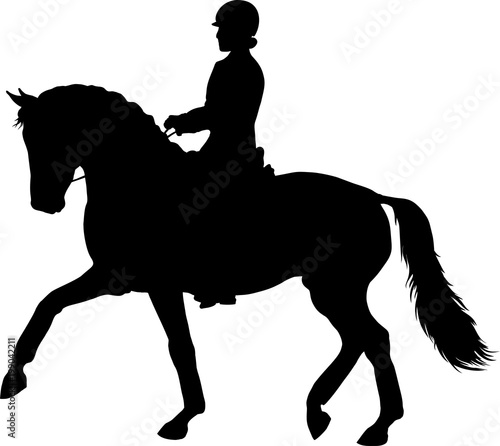 A silhouette of a dressage rider on a horse.