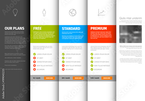Product / service pricing comparison table template