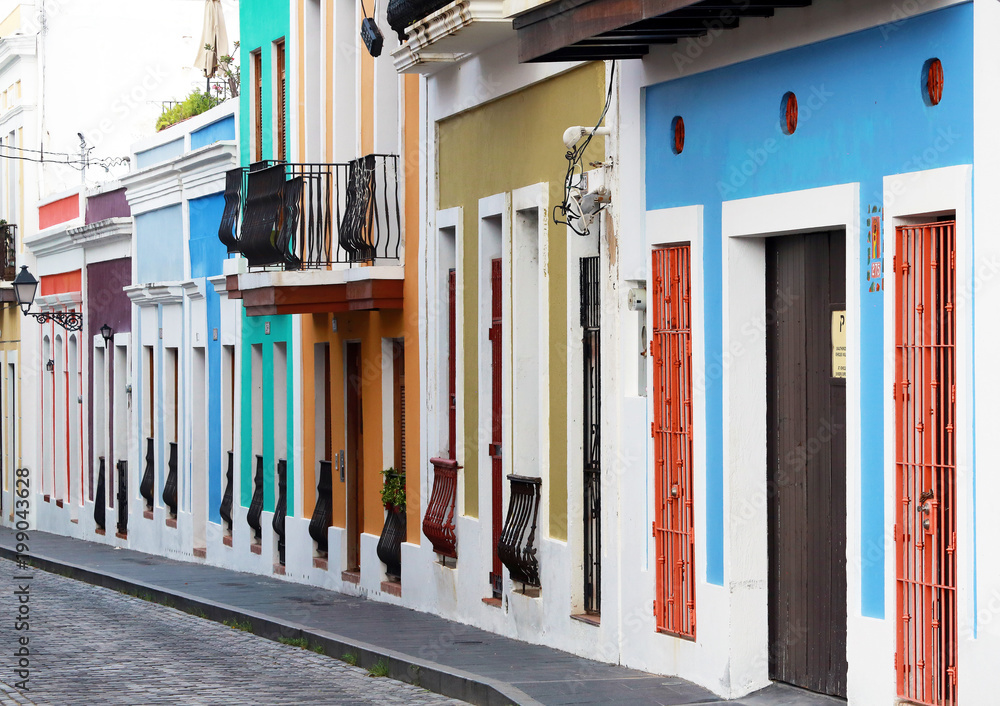 multi-colored buildings along street, Old San Juan, Puerto Rico, Caribbean multi-colored buildings along street, Old San Juan, Puerto Rico, Caribbean
