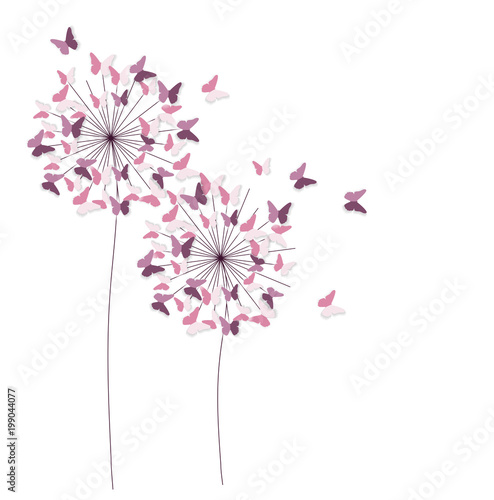 Abstract Paper Cut Out Butterfly Flower Background. Vector Illustration