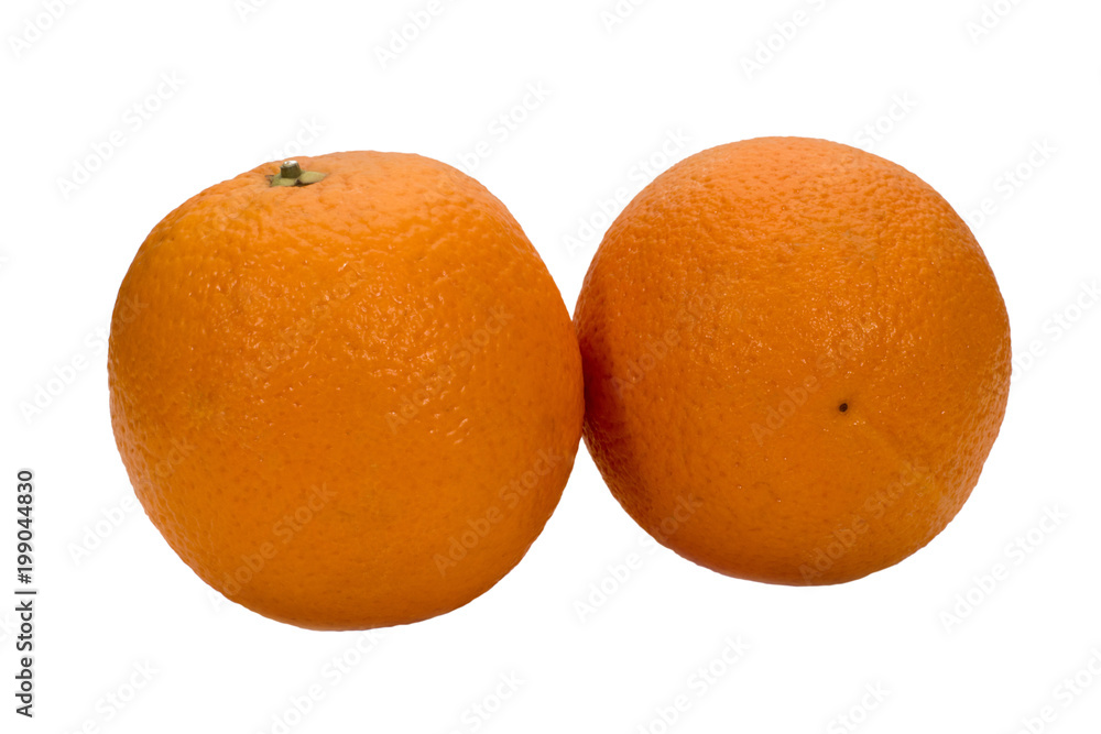 two ripe oranges on a white background two ripe oranges on a white background