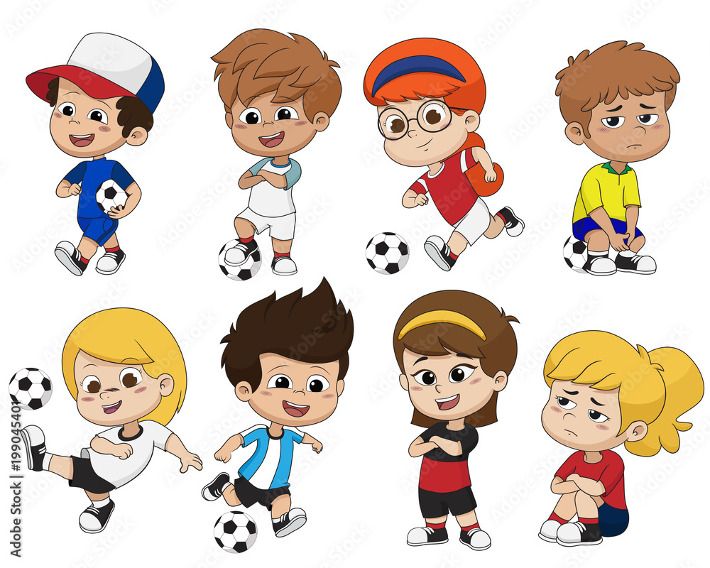 Cartoon soccer kid with different pose.Vector and illustration. Cartoon soccer kid with different pose.Vector and illustration.