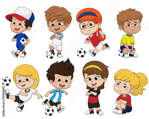 Cartoon soccer kid with different pose.Vector and illustration.