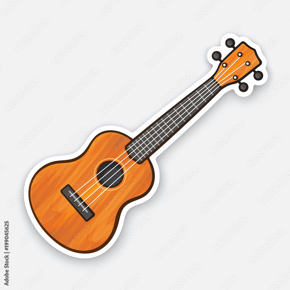 Sticker of small classical wooden guitar Stock Vector | Adobe Stock