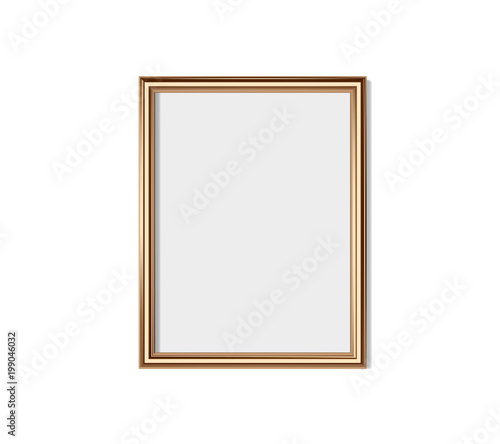 Golden frame isolated on white background. Vector illustration. Wall frame mock-up