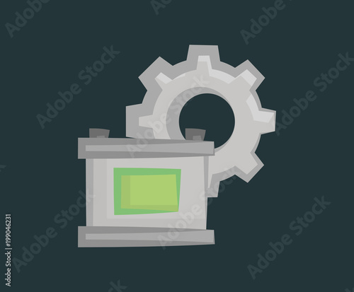 car Battery and gear wheel over black background, colorful design. vector illustration