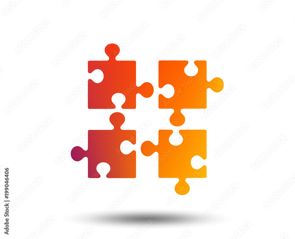 Fototapeta premium Puzzles pieces sign icon. Strategy symbol. Ingenuity test game. Blurred gradient design element. Vivid graphic flat icon. Vector