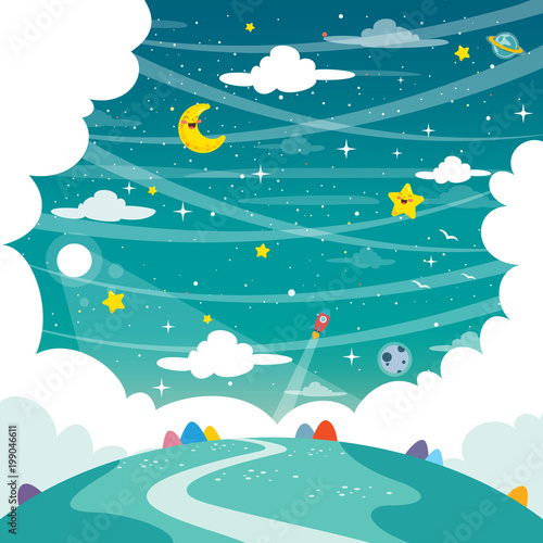 Vector Illustration Of Fantasy Landscape Background