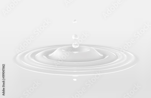 Milk or white liquid drop, ripple surface. Cream circle with falling droplet. Yogurt or milk splash