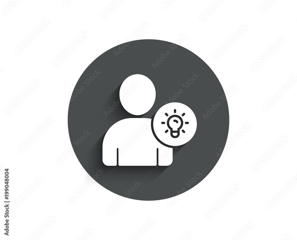 User simple icon. Profile with Lamp bulb sign. Person silhouette with idea symbol. Circle flat button with shadow. Vector User simple icon. Profile with Lamp bulb sign. Person silhouette with idea symbol. Circle flat button with shadow. Vector