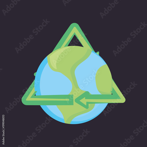 earth planet with recycle symbol over black background, colorful design. vector illustration